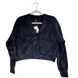 Forever 21 Fuzzy Cardigan Sweater With Front Pockets & Button Closure Size L